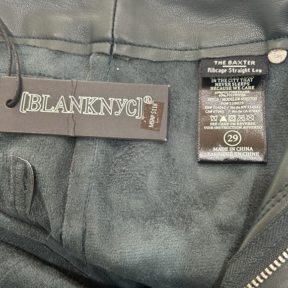 NWT Blank NYC SZ 29 hunter green faux leather pants w/2 front & 2 rear pockets - Picture 8 of 8